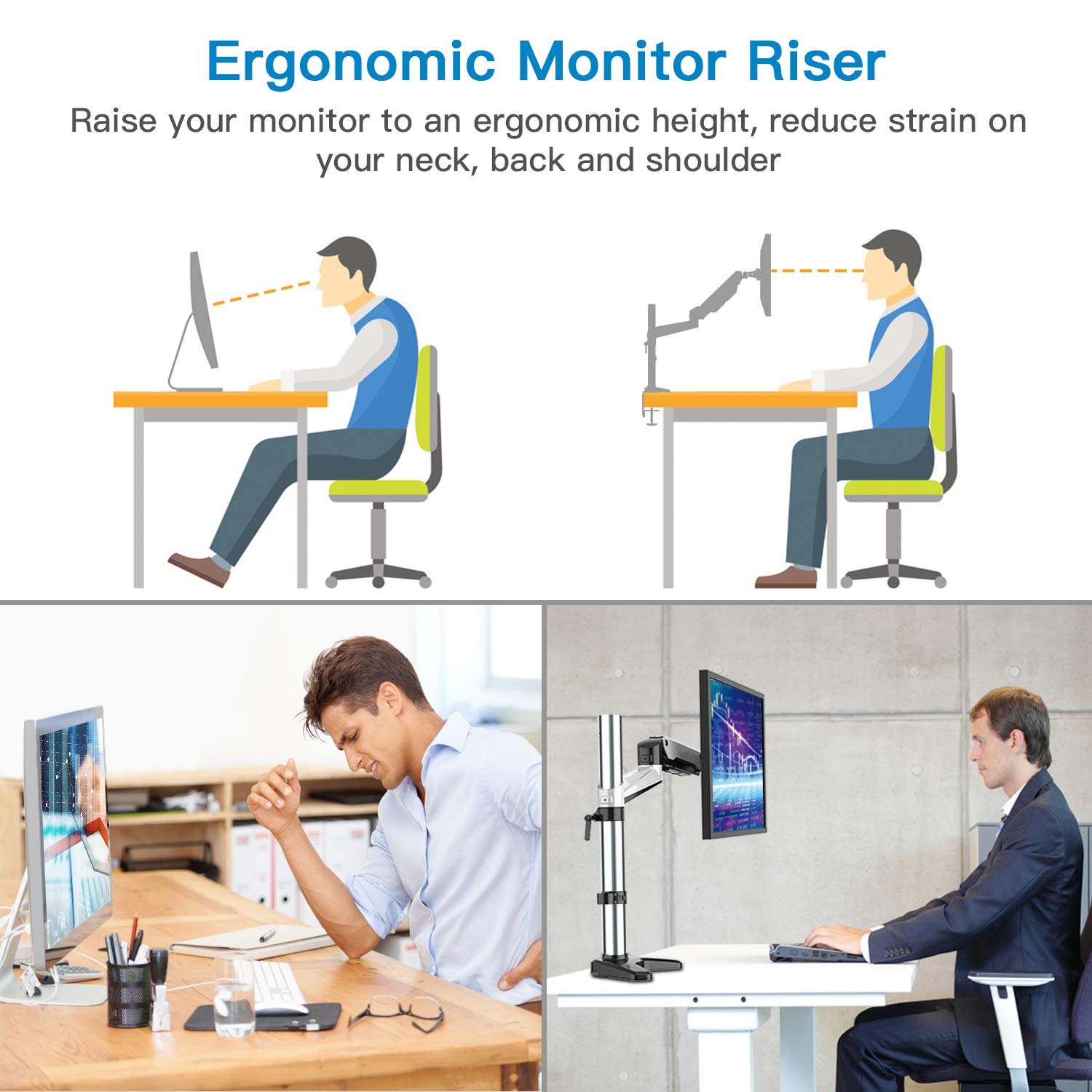 HUANUO Single Monitor Mount, Single Monitor Arm Fits 17 to 32 Inch
