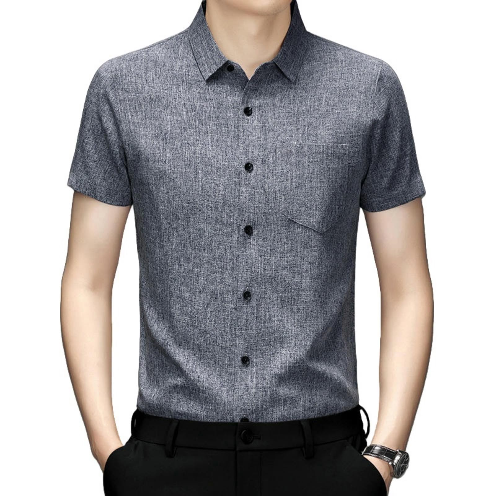 Camisa de verano para hombre, ligera, holgada, informal, transpirable, de algodón y lino, de manga corta