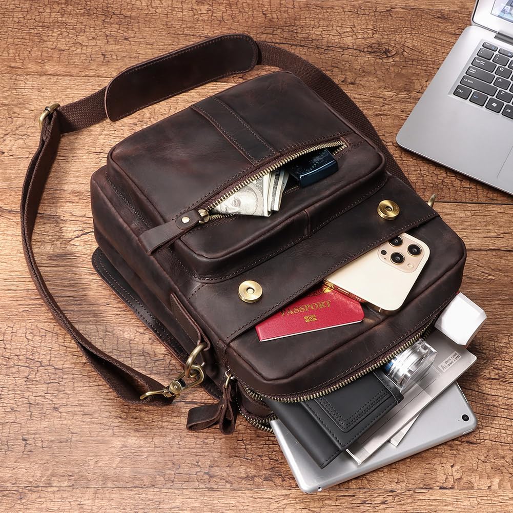 gzcz Leather Sling Shoulder Crossbody Bag Man Purse Messenger Bags for Men Women Outdoor Travel Business | Man, Purse, Outdoor, Travel, Business