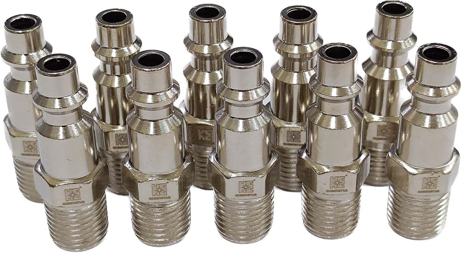 COSMOSTAR Industries Steel 1/4" MNPT Air Plug Fitting, 1/4 Inch Plug and 1/4" NPT Connector - Industrial Type Quick Connect Plugs (1/4" PMNPT0, 10 PCS)