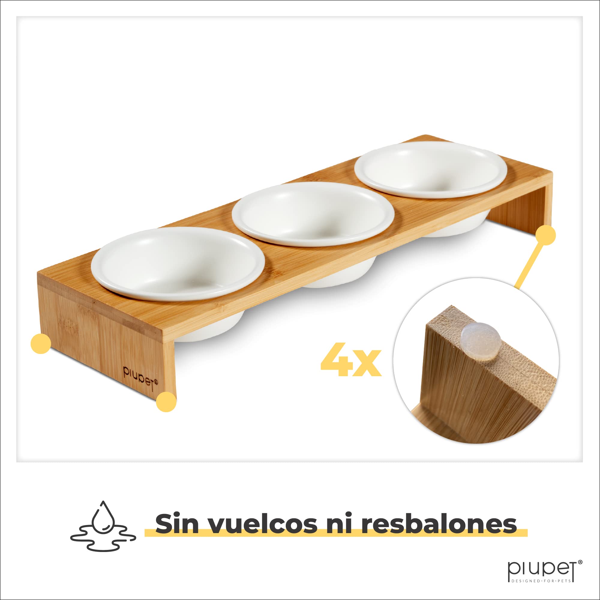PiuPet® 3er Platos para Gatos I Comedero Gato Elevado I Comedero Perro pequeño I Cosas para Gatos I Rejilla con 3 Ceramica Cuencos