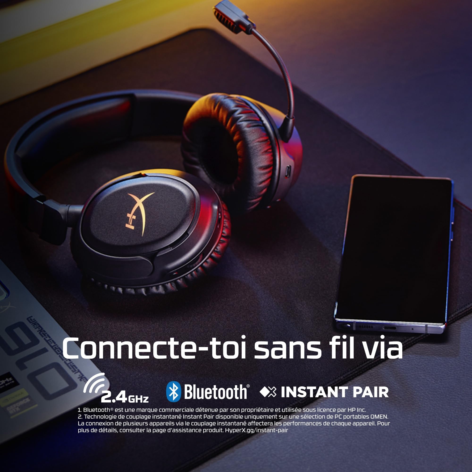 HyperX Cloud Flight 2 Casque de Gaming sans Fil, lumières RVB Personnalisables, Batterie 100 Heures, Dual Wireless 2,4 GHz et Bluetooth, Instant Pair, PC/PS/Switch/Mobile, Blanc