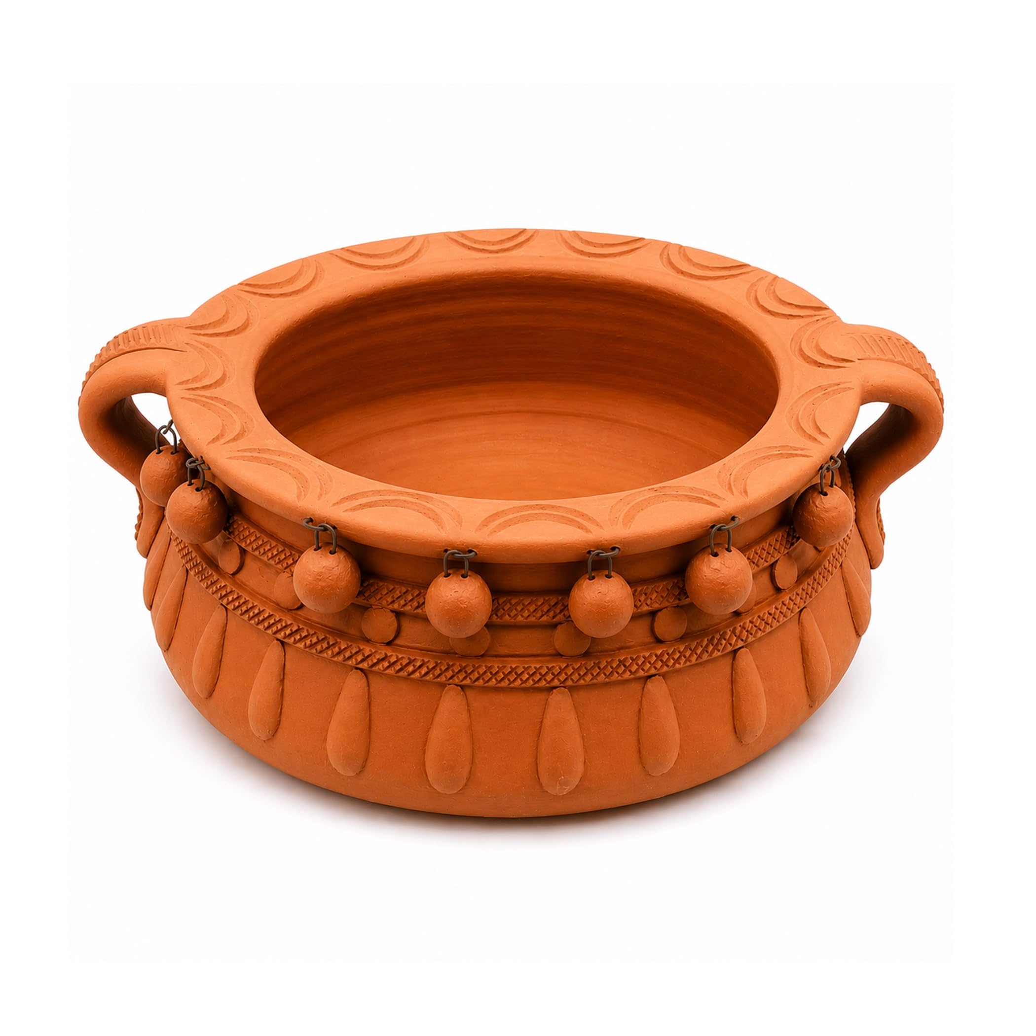 12 Inches. Terracotta Urli Bowl with Handles for Flowers, Floating Candles and Diyas, Potpourri, Centerpiece Decor, Traditional Earthenware Clay Decorative Uruli, Flower Pot (Round)-image-14