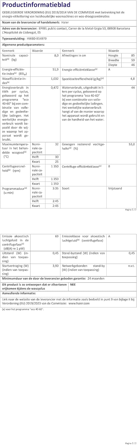 Haier I-Pro Series 7 HW80-B14979-IT Lavatrice Slim, 8 Kg, 1400 Giri, I-Refresh, Luce nel Cestello, Smart Detecting, Classe A, 60x46x85 cm, Bianco