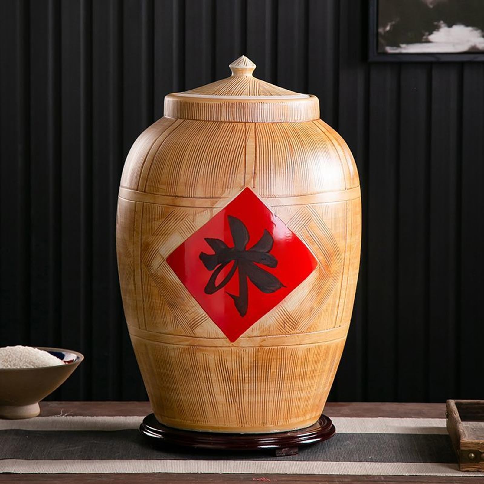 Ceramic Rice Container, Grain Dispenser, Large Ceramic Jar For Rice
