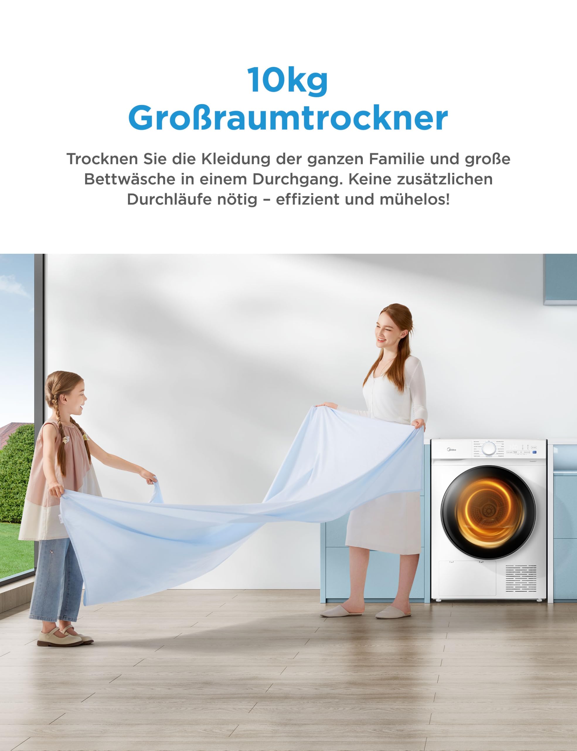 Midea Wärmepumpentrockner V3 series 10 kg Energieklasse D UV-Licht hygienische Reinheit Knitterschutz LED-Display Startzeitvorwahl Schnelltrocknen Weiß