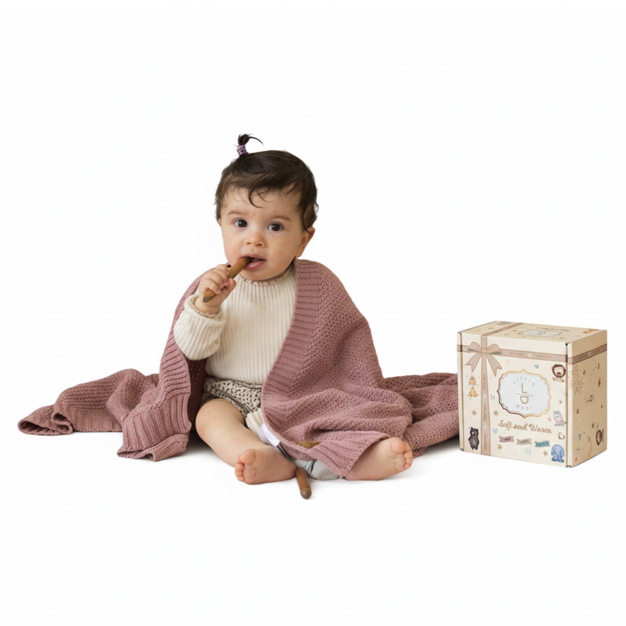 Little Dedi ZOE Baby Blanket Misty Rose - Stroller Blanket & Cuddle Blanket made from 50% Recycled Cotton & 50% Polyester - GRS & OEKO-TEX Class 1 - Soft & Washable - Gift Box