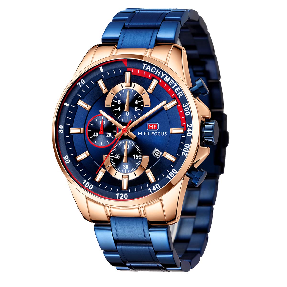 Orologio Uomo Cronografo Quarzo - Quadrante Blu Acciaio, Pelle Marrone, Impermeabile 30m, Regalo Con Scatola