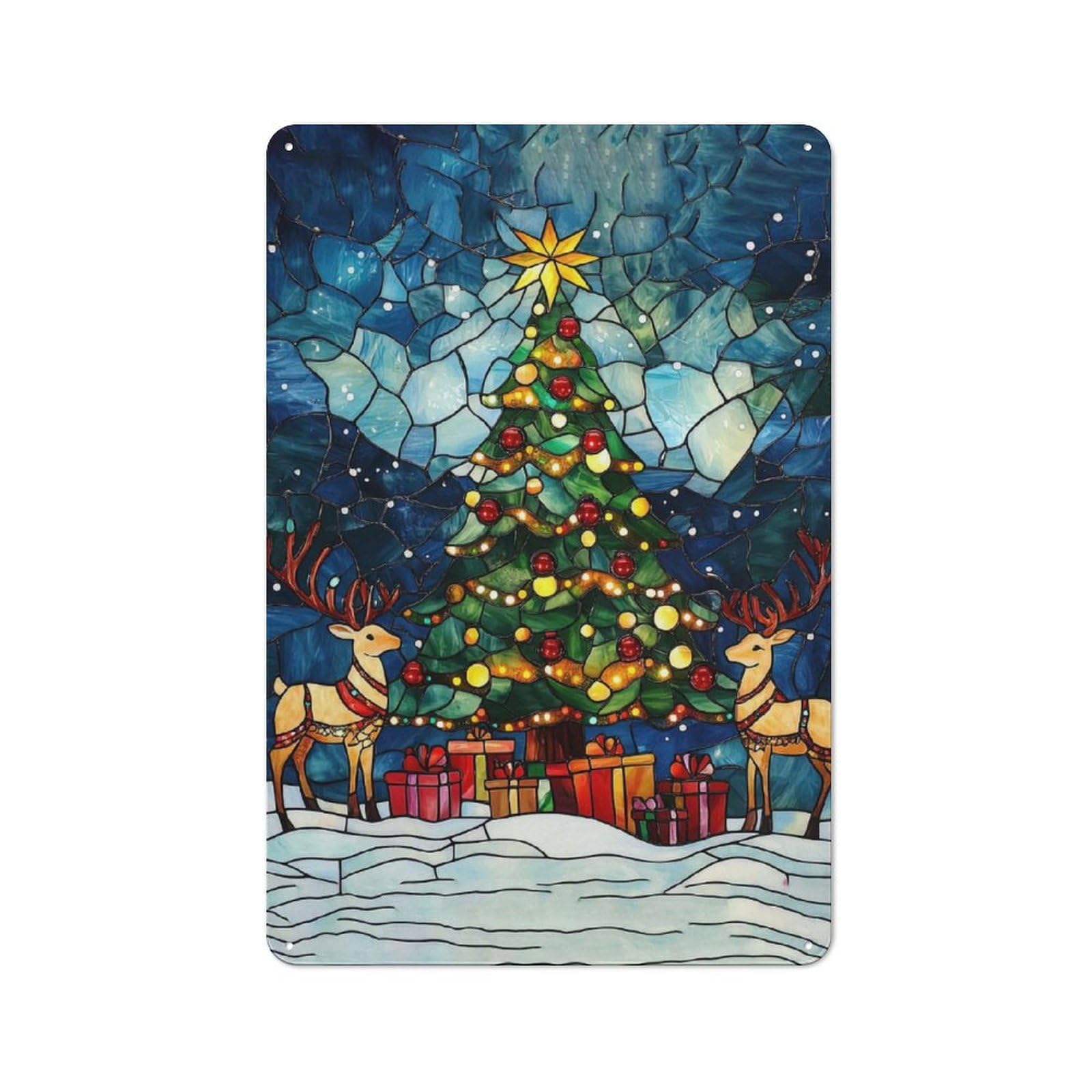 Junmoney Stained Glass Christmas Tr Tin Wall Plaque 30X20cm With For Workshop Wall, Suited To Makers And Diy Enthusiasts