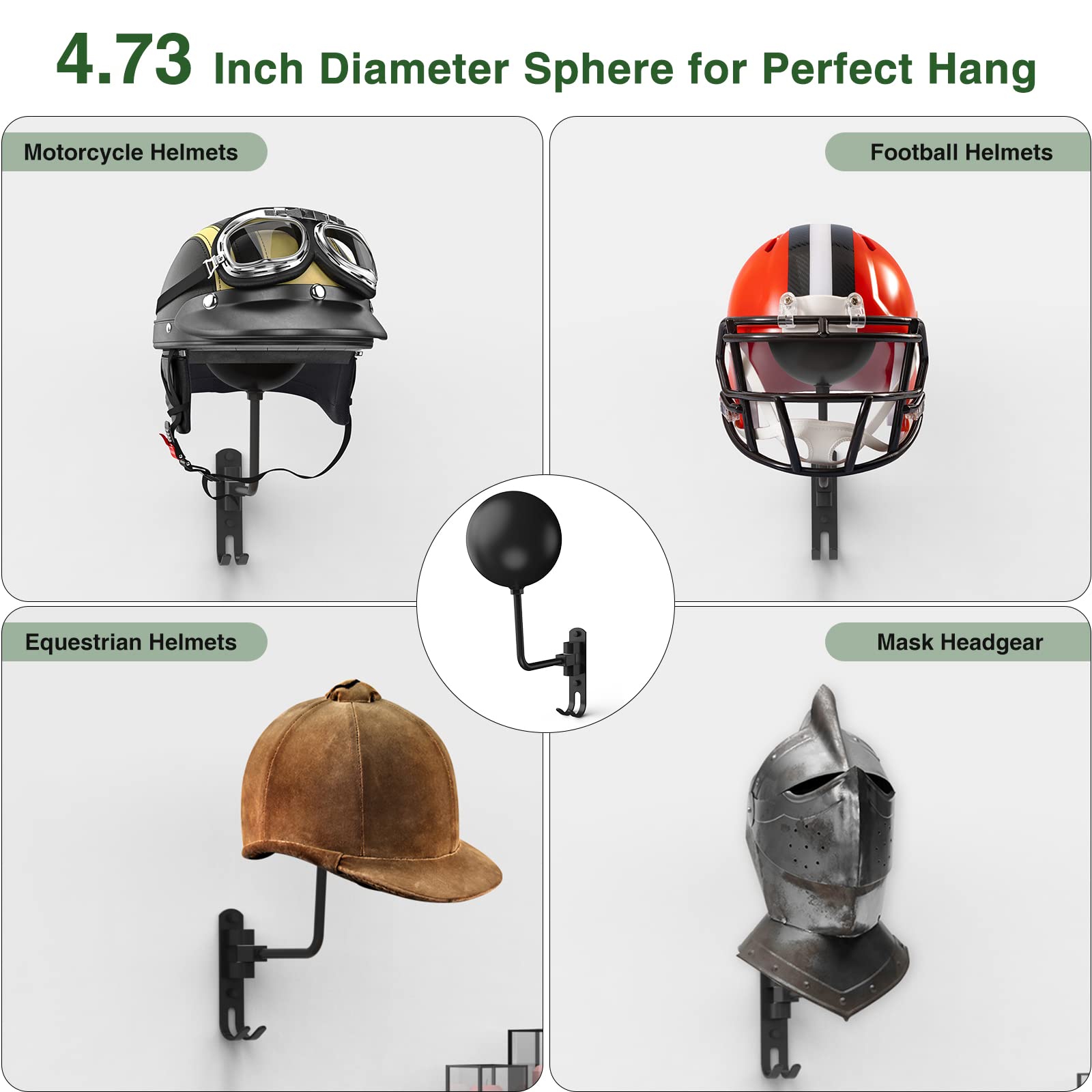 Jeebel Helmet Rack Wyświetlacz Kask Motocyklowego Uchwyt ścienny 180° Obrotowy z Podwójnym Wieszakiem Hak do Dekoracyjnego Wyświetlania Kasków Rowerowych Motocyklowych