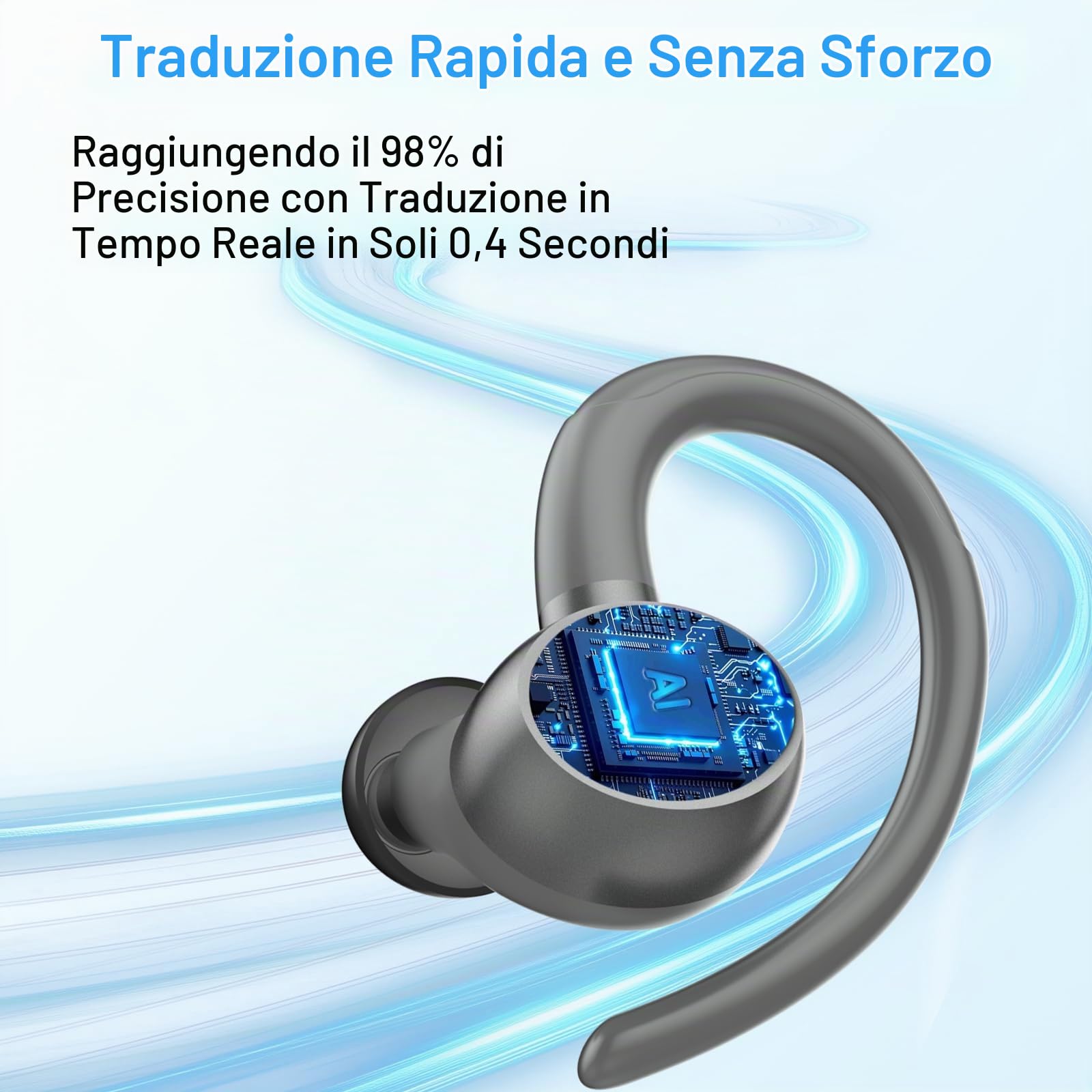 AI Cuffie Traduzione Simultanea 3-1, Bluetooth 5.4 Traduttore Simultaneo Vocale con 164 Lingue, Auricolari Traduttori Istantanei con 7 Modalità, Cuffie Bluetooth 48 Ore per Viaggi/Affari, Grigio