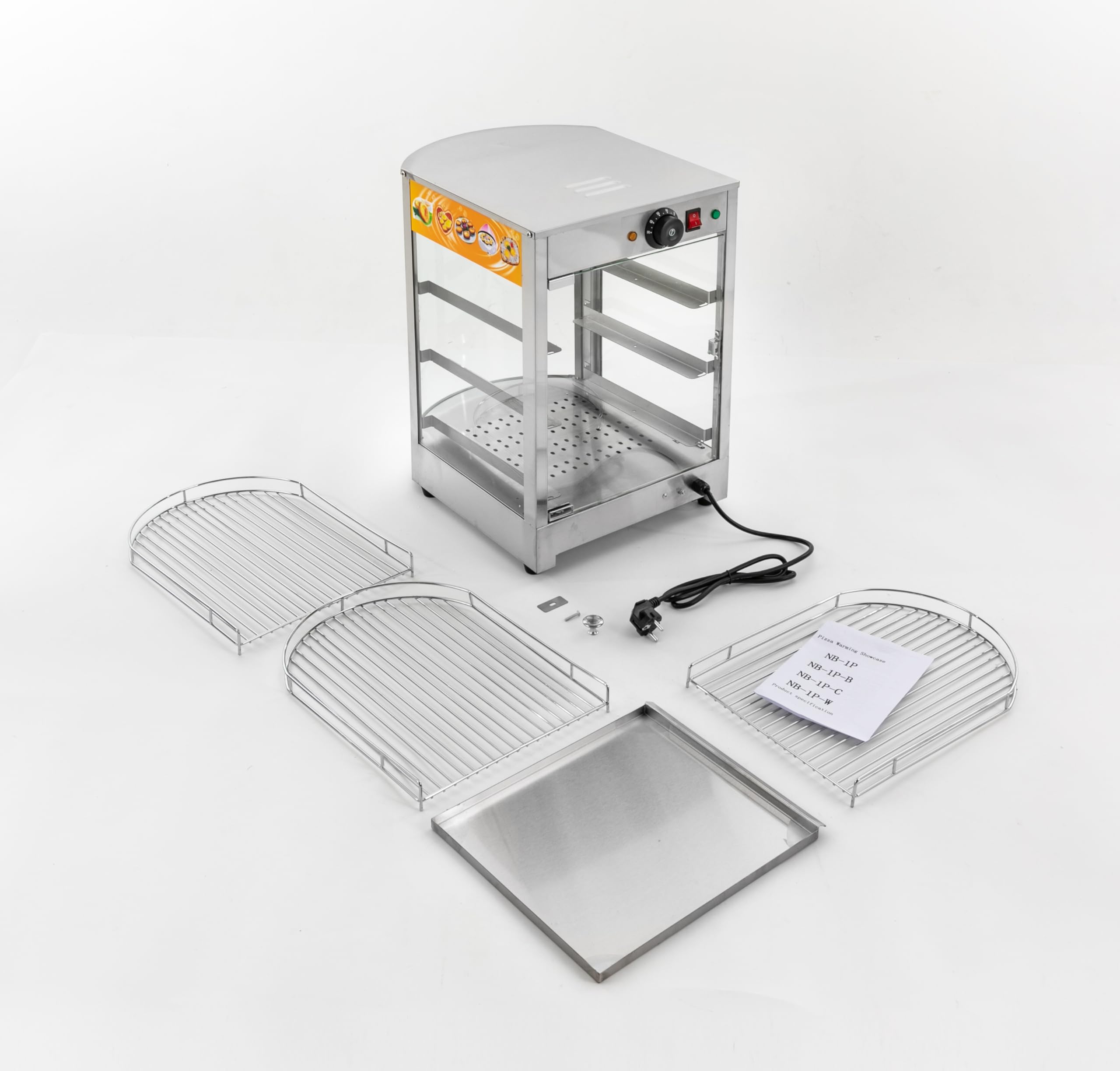 Vitrina de acero inoxidable para calentar alimentos, 50 L, armario térmico de 800 W, con 3 racks, temperatura ajustable 30-85 ℃ para cantinas, panaderías, cafeterías