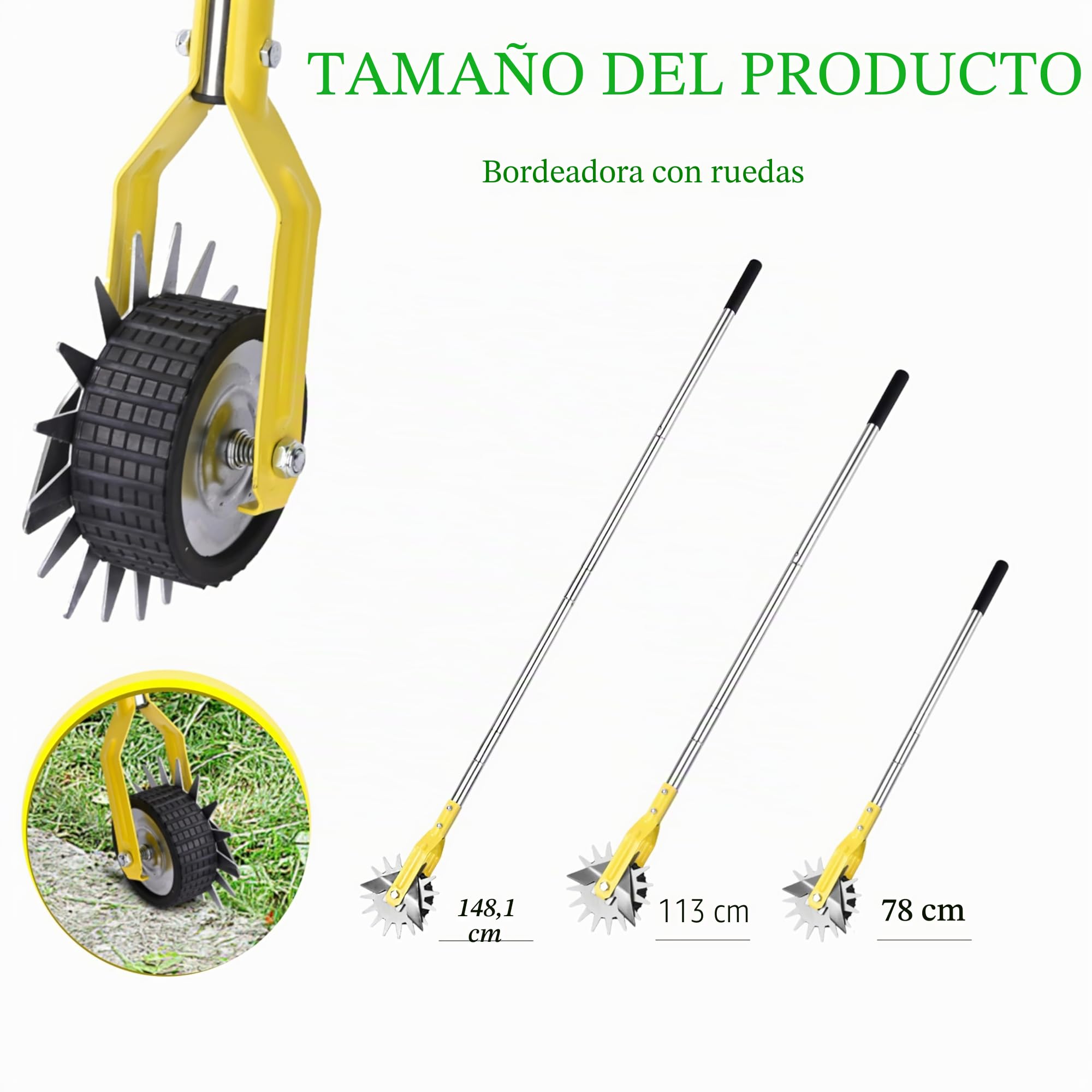 YEELOR Bordeadora giratoria de acero inoxidable amarillo, bordeadora de césped de longitud ajustable, herramienta manual de jardín para aceras, jardines, entradas y bordes de macizos de flores