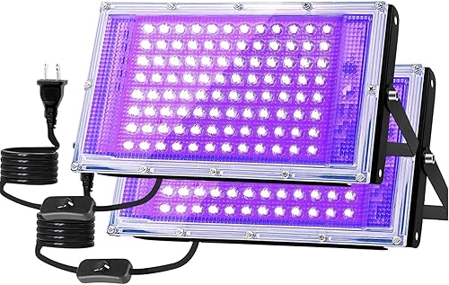 Paquete de 2 luces negras para exteriores para fiesta brillante, espacio grande de 50 W, luz UV de 405 nm, impermeable, IP65 para decoración de