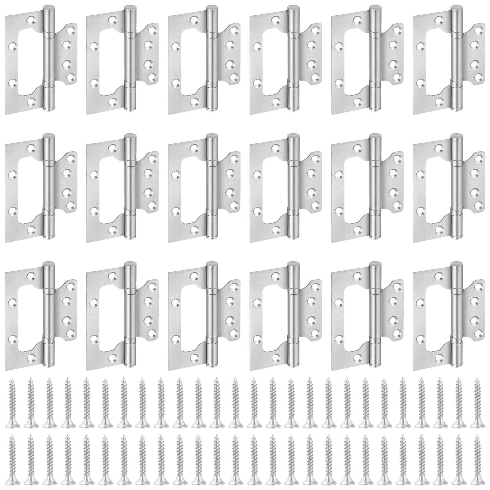 DAKFOOK 18 PCS 4 Inch Flush Hinges, Stainless Steel Ball Bearing Door Hinges with Screws, Internal External Folding Hinge for Wardrobe, Cabinets, Gates