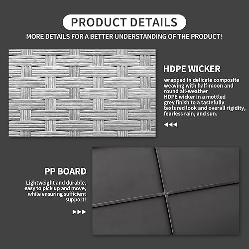 Miniatura 7 de Rattaner Mesa de patio exterior de 46 pulgadas, mesa de centro para exteriores con almacenamiento, mesa de comedor al aire libre, color gris