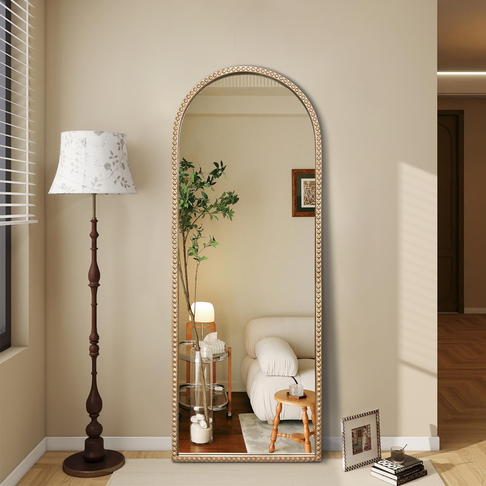Photo 1 of DAOYIJIAJU Large Arched Mirror, 20"x53" Gold Arch Floor Mirrors for Dressing, Metal Beaded Frame Decorative Accent Mirror, Ornate Vintage Mirrors for Living Room Bedroom Bathroom Entryway