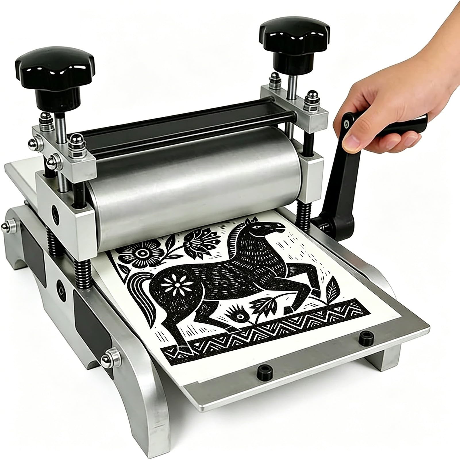 Joyfitness Printmaking Press Manual Etching Press, Printing Press With Adjustable Roller Height, Aluminum Alloy Framework, Printing Size 300X170mm, Adjustable Working Height, Adapt To Paper Wood Copperplate Production