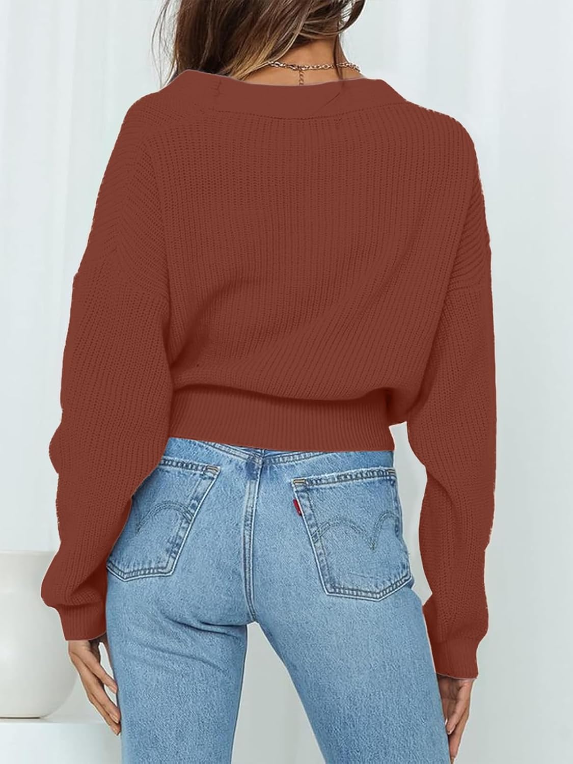 Tie Waist Tops for Women V Neck Wrap Sweater Pullovers Fall Long Sleeve Going Out Sweaters - Image 7