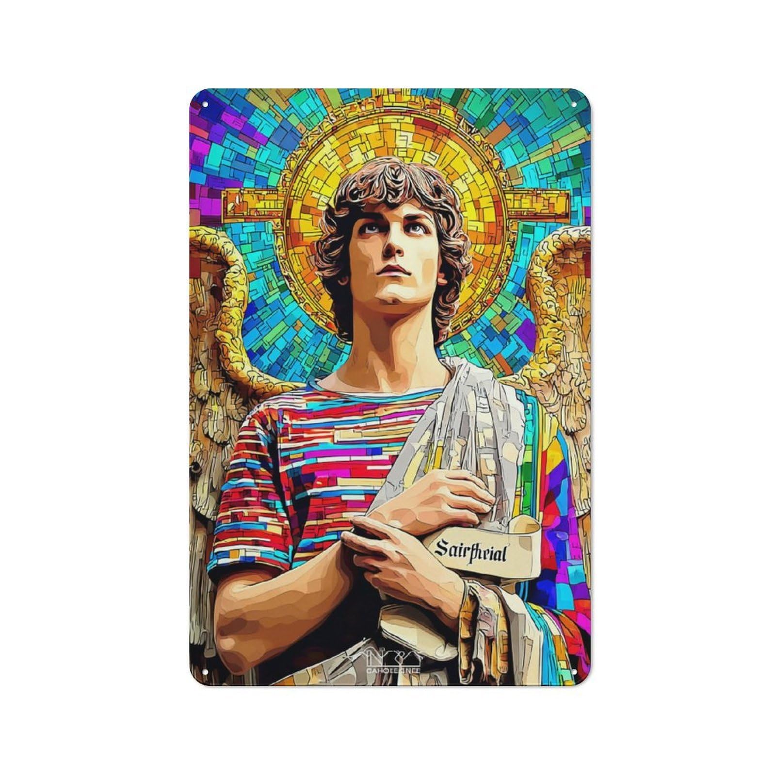 Junmoney Saintly Vibrancy A Colorful Guardian Angel Modern Retro Metal Wall Decor 30X20cm, Metal Wall Sign For Loft, Studio, Office Or Creative Room