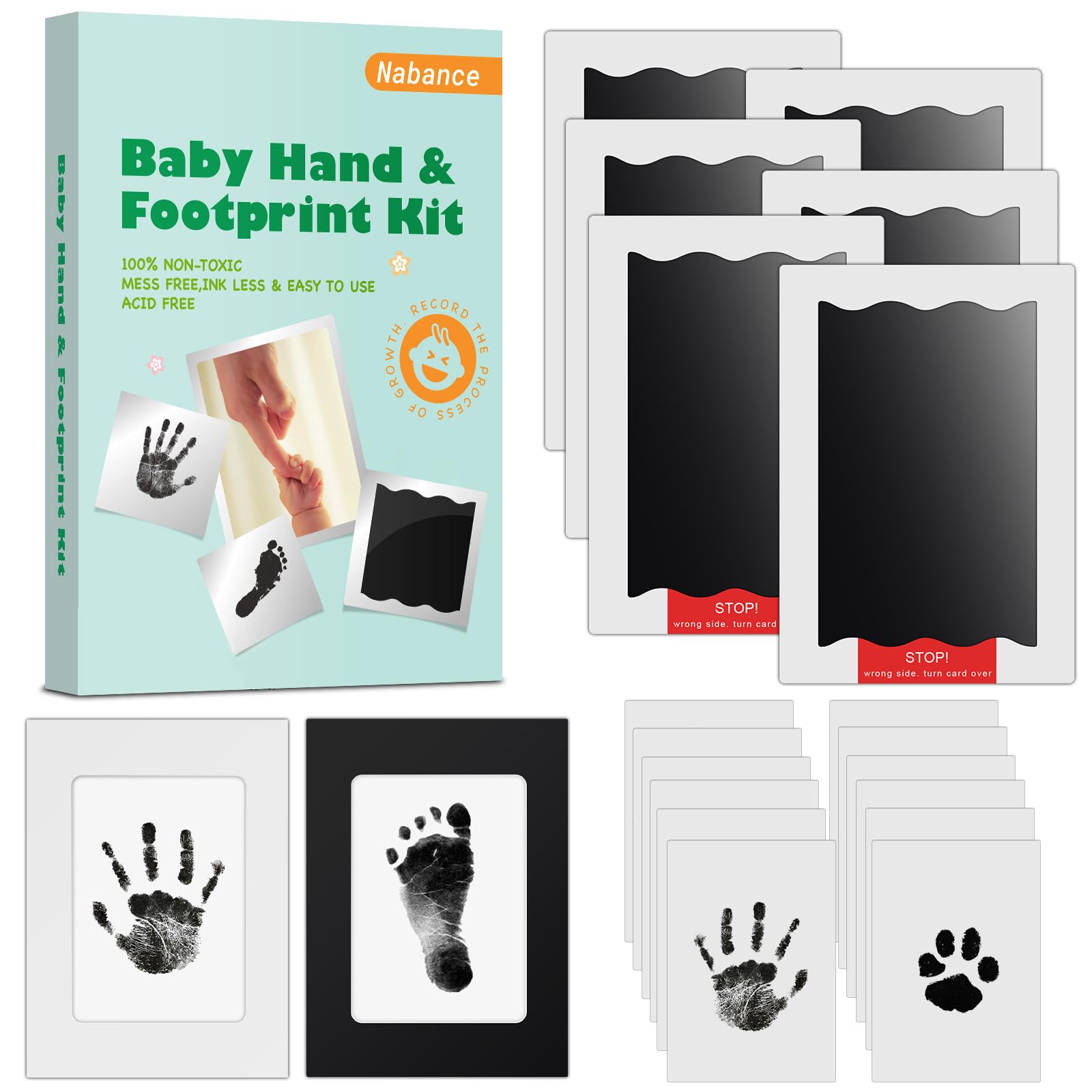 Nabance Baby Footprint Kit & Handprint Kit, 6 Inkless Ink Pads, 2 Photo Frames, 12 Imprint Cards
