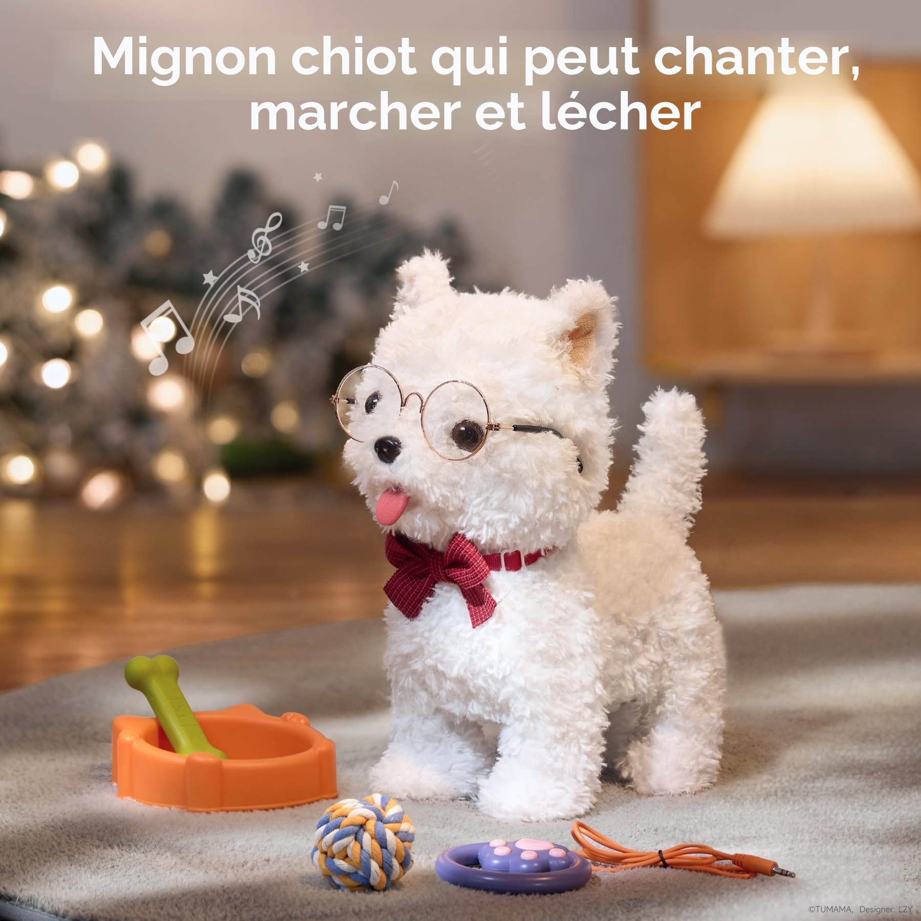 TUMAMA Chien Interactif Jouet Enfant Fille 3 4 5 6 Ans, Peluches et Animaux Interactifs, Chien Robot Peluche Interactive, electronique Chien Qui Marche et Aboie en Laisse et 6 Chansons, Peluche Cadeau