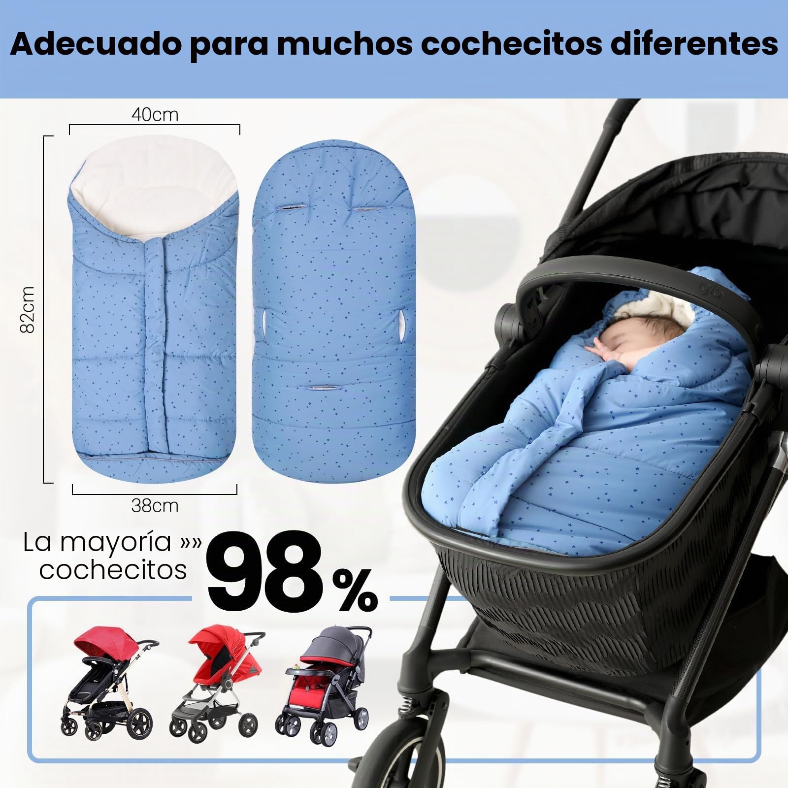 WYTbaby Saco de invierno para cochecito de bebé con cremallera, cálido forro polar para cochecito universal
