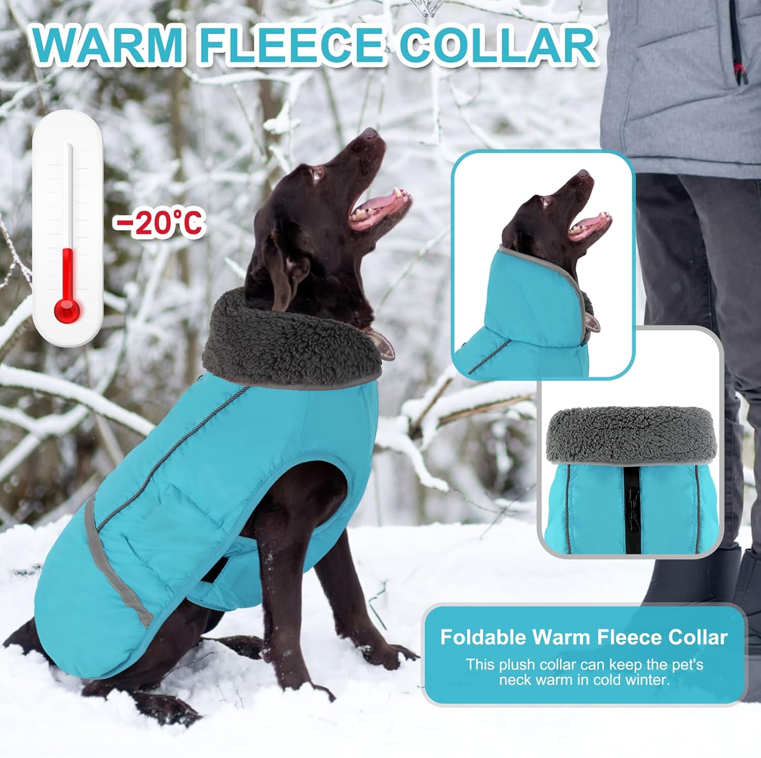 doglay dog coat, waterproof dog jacket pet winter coat for cold weather with thicken furry collar, reflective puppy winter jacket warm fleece lining for small medium large pets l(chest : 19.7-27.56" , back :15.7") light blue