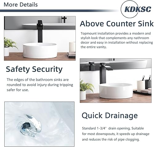 Vista 7 de Small Bathroom Vessel Sink 12"x12" Round Bathroom Sink White Ceramic Bathroom Sinks Modern Above Counter Art Basin