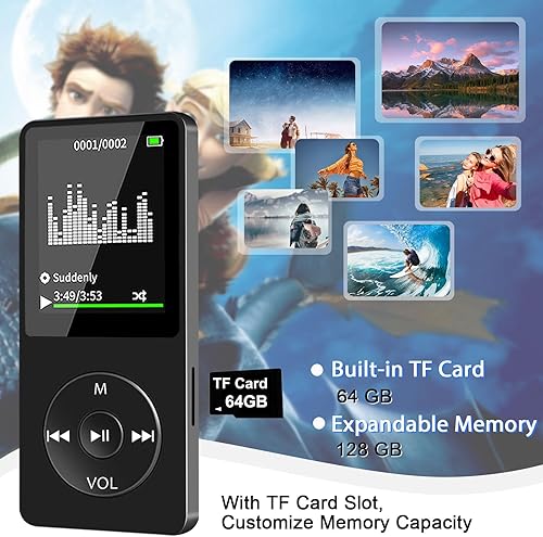 Miniatura 3 de Reproductor de MP3 con Bluetooth, mini reproductores de música MP3 de 64 GB con altavoz, compatible con reloj despertador, radio FM, función de