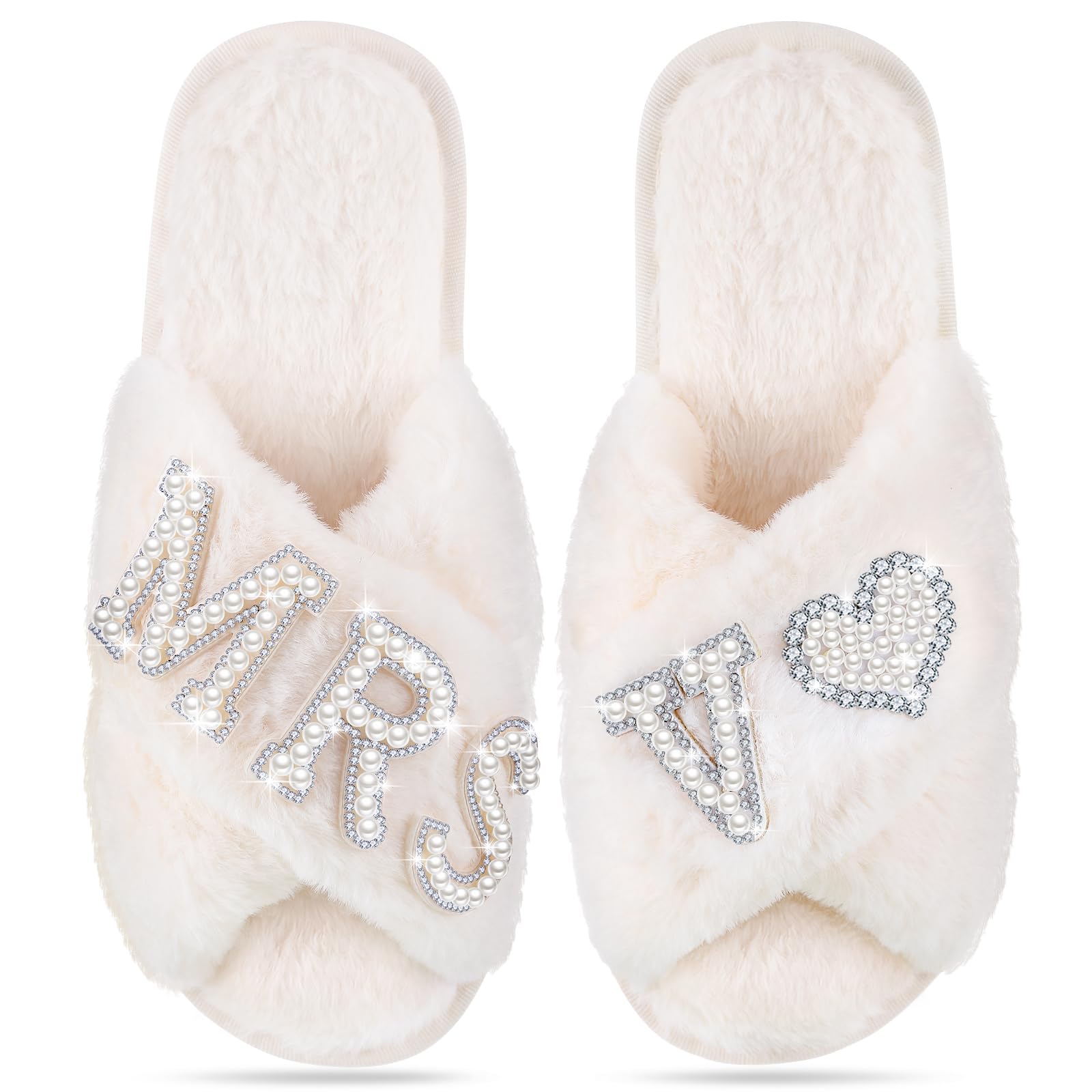 Tarpop Bride Slippers Mrs Slipper for Wedding with Personalized Initial Pearl Design Bridal Gifts