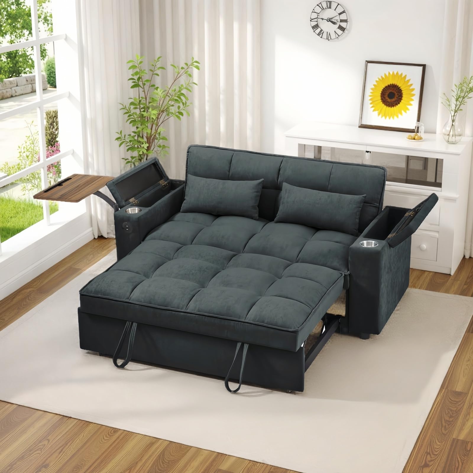 oaaktu 65 inch Convertible Sleeper Sofa Bed in Dark Grey