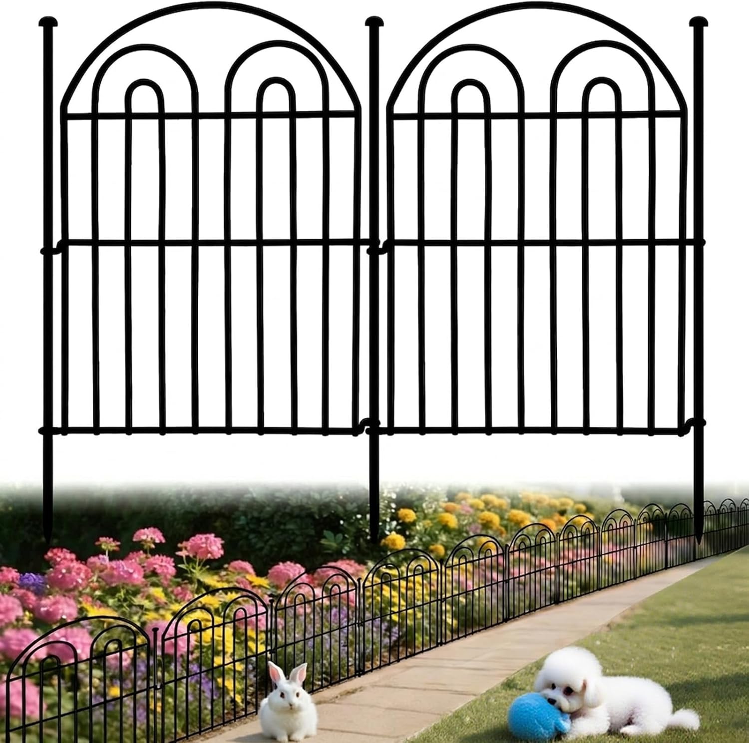 Decorative Garden Fence 17in x 34.6ft (32 Panels), Rustproof Metal No Dig Arched Garden Border Fencing with Stakes, Small Animal Barrier Flower Bed Fence for Yard Patio Lawn Outdoor Decor