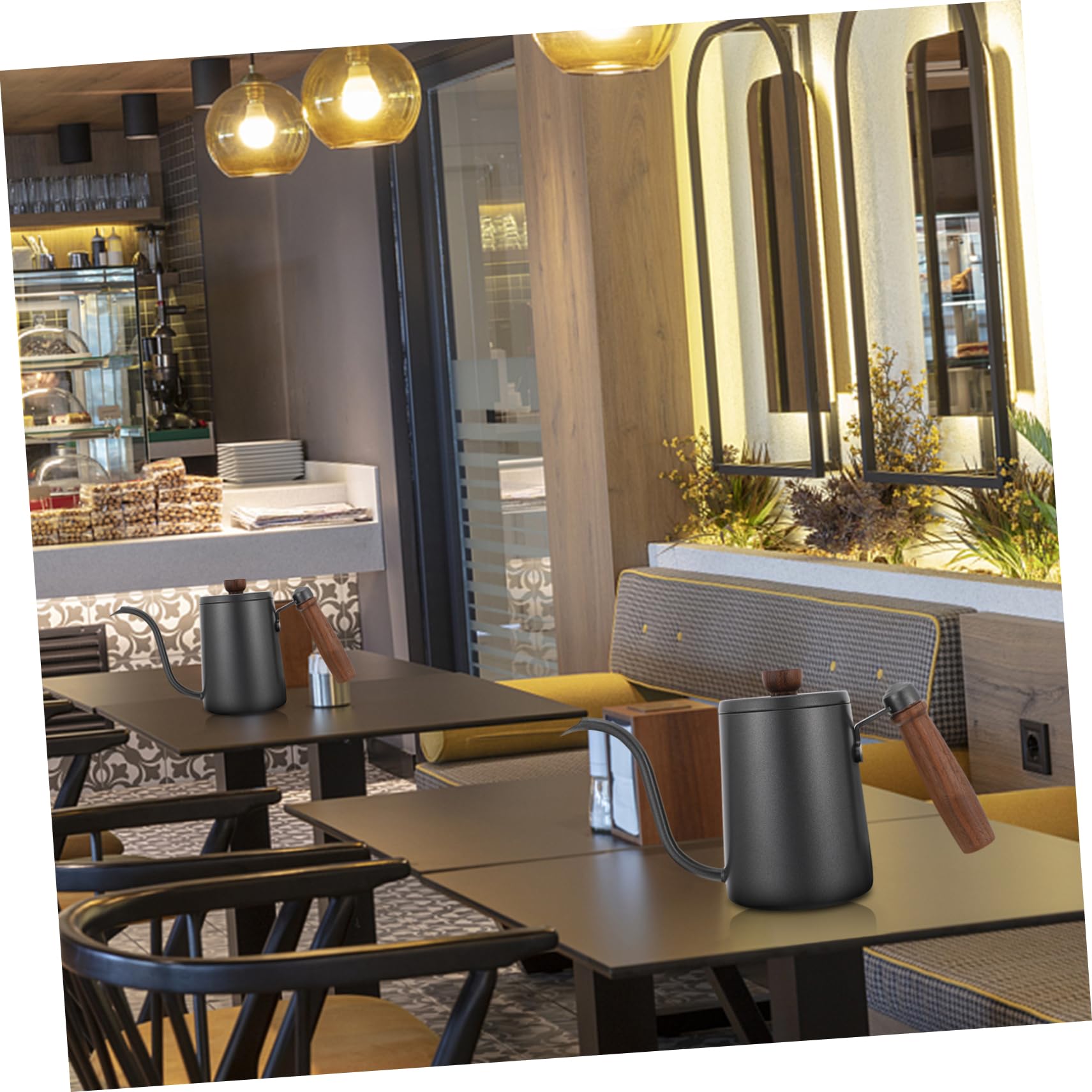 Unomor Stainless Steel Coffee Pot Gooseneck Teapot Stovetop Kettle Milk Container Coffee Carafe Insulated Vacuum Container Coffee Serving Kettle Coffee Pouring Pot Thermal Coffee Black