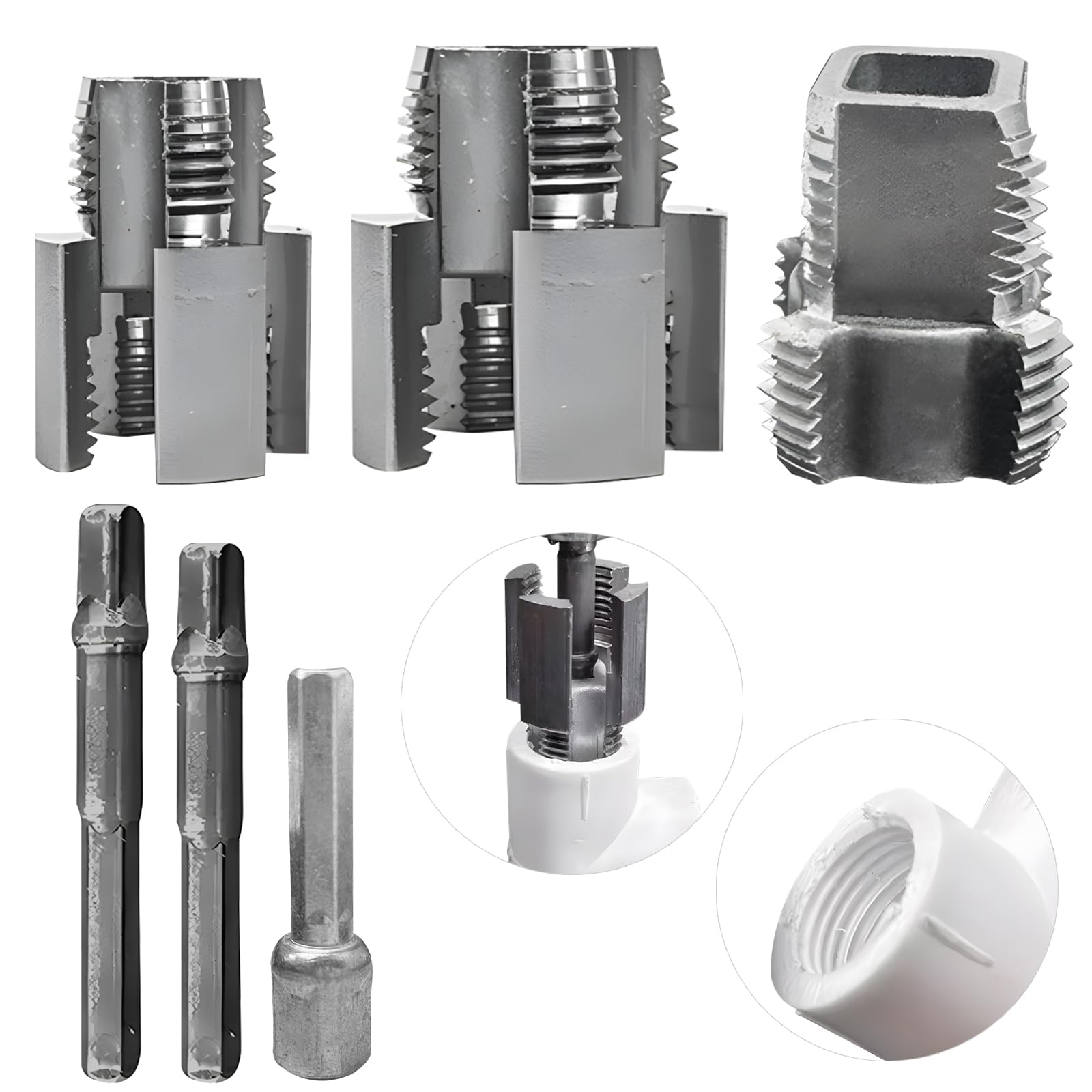 3PCS Pipe Threading Tool Set – 2 Dual-Purpose Internal & External Threaders + 1 Internal Thread Repair Tool – Fits PPR, PVC, Plastic, MPP Pipes – 1/2" (DN15) & 3/4" (DN20) – Electric Drill Compatible