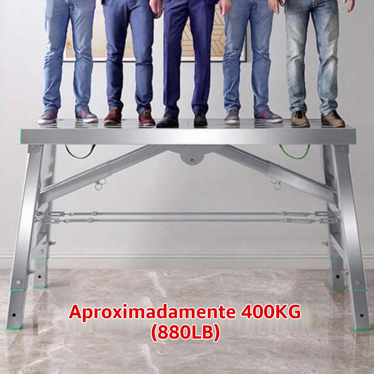 Plataforma Trabajo Plegable Portátil y Ajustable, Escalera Mano y Andamio de Acero, Carga Máxima 800 Libras, 200 * 40