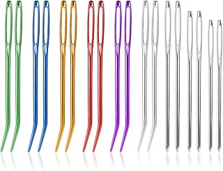 18pcs Large Eye Sewing Needles, Aluminum Big Eye Yarn Needle Kit with Straight & Curved Tip Hand Knitting Supplies Threaders Tools for Quilting Crochet Felting Embroidery Tapestry Projects