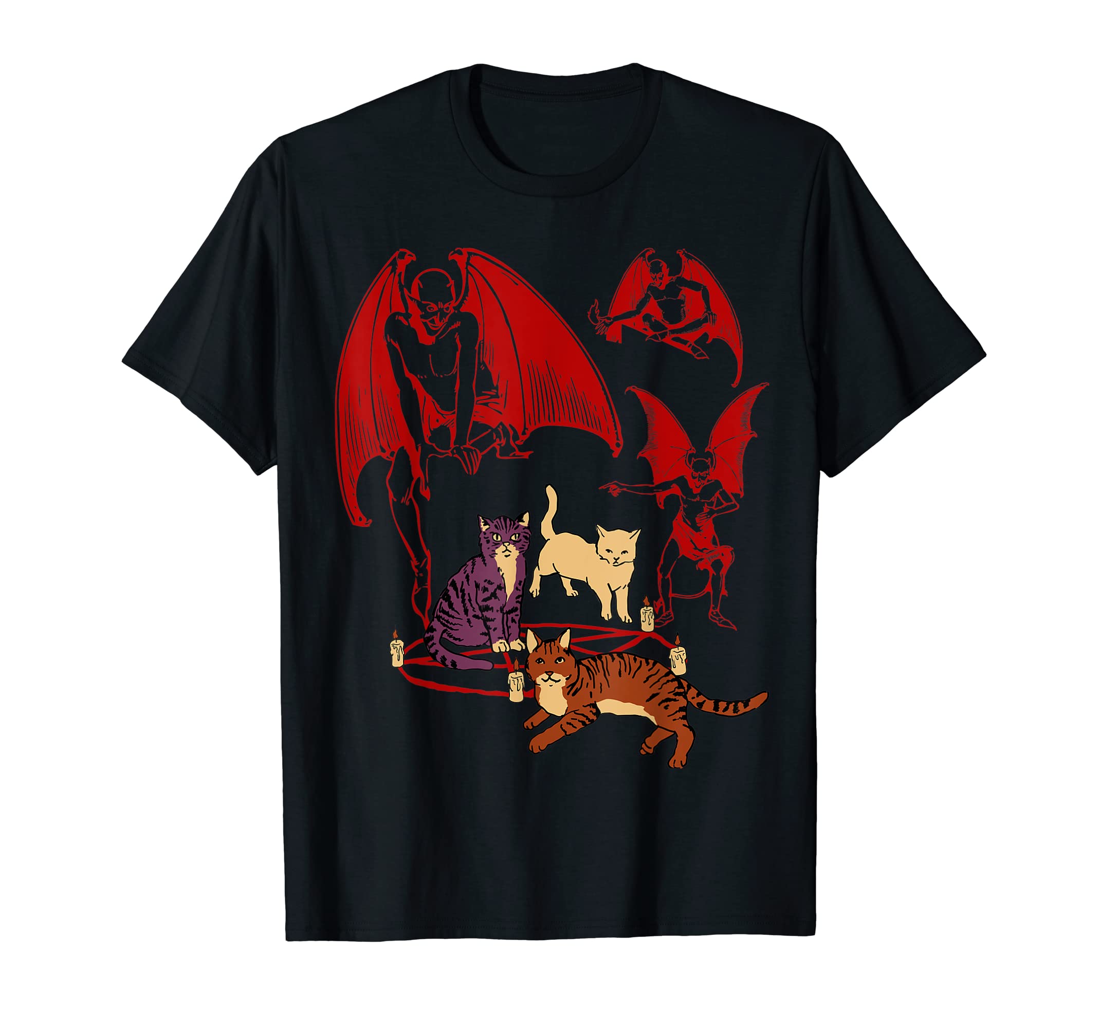 Satanic Demonic Devil Occult BaphometSummoning Circle Cat Demons Dark Arts T-Shirt
