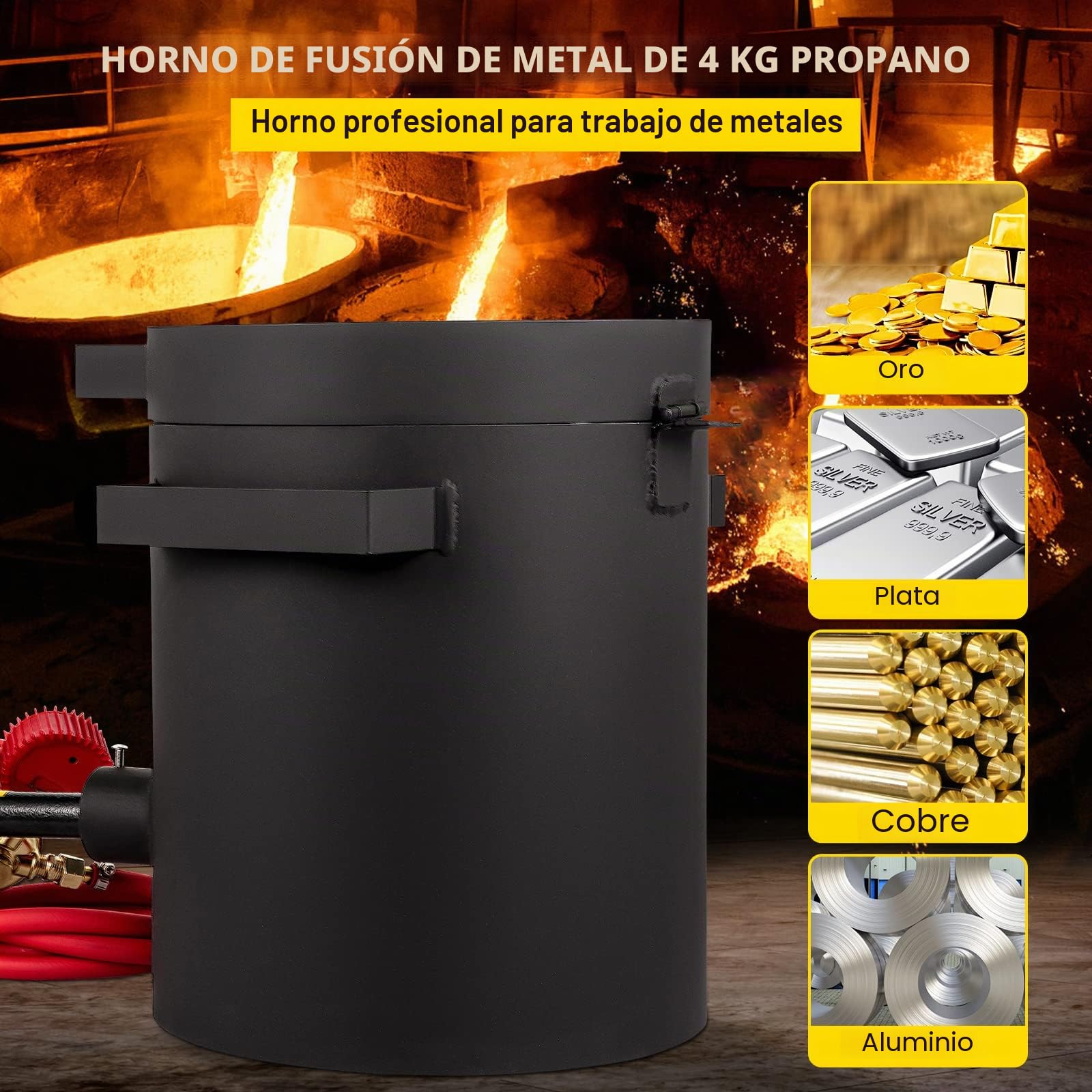 VEVOR Forja de Propano 0-350 psi Horno de Fundición Placa Laminada en Frío 4KG 10min Kit de Horno de Fundición de Metales para Bricolaje, Fábricas de Procesamiento de Joyas, Lavado de Oro, Negro