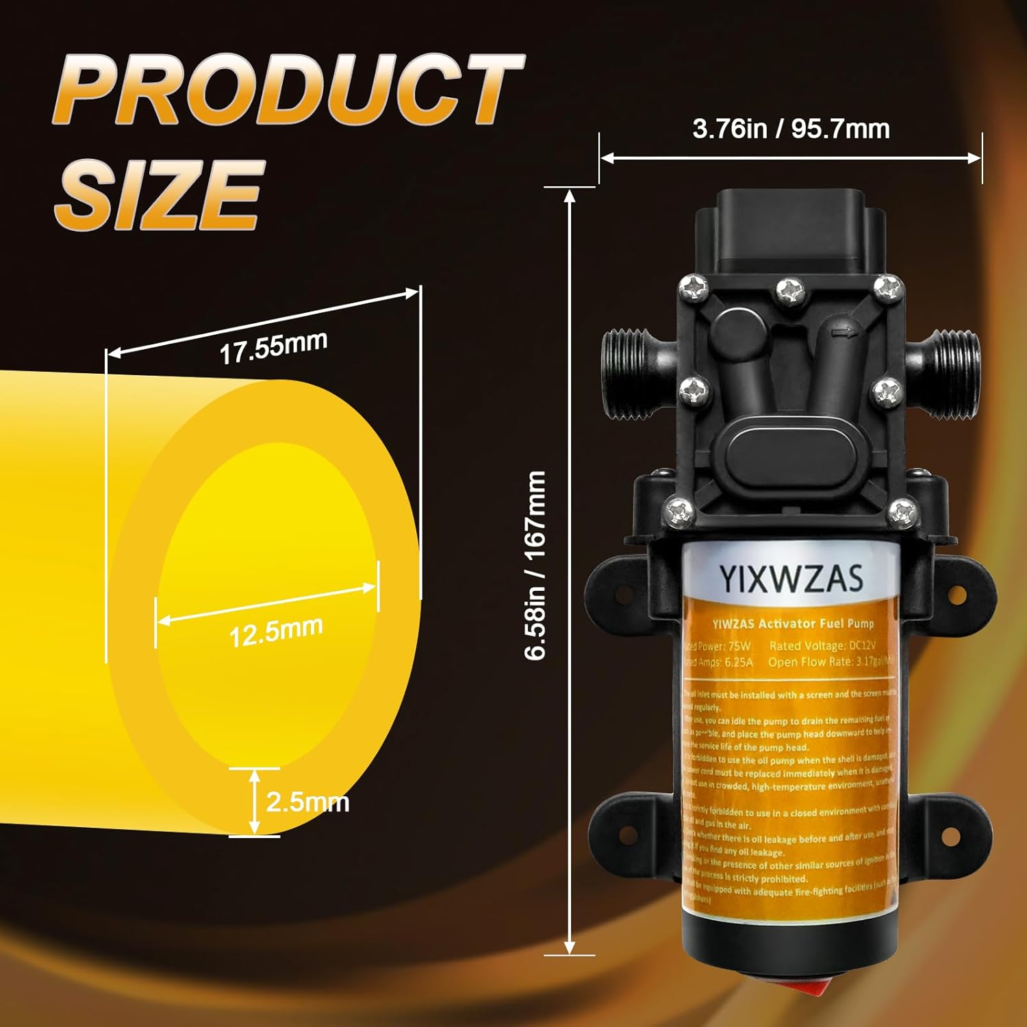 12V 75W Fuel Transfer Pump Moves 120 Gallons of Gas or Diesel Per Hour, with Car Cigarette Lighter Plug and Battery Clip,Electric Gasoline Transfer Pump for Boats, Vehicles, Mowers, Tractors
