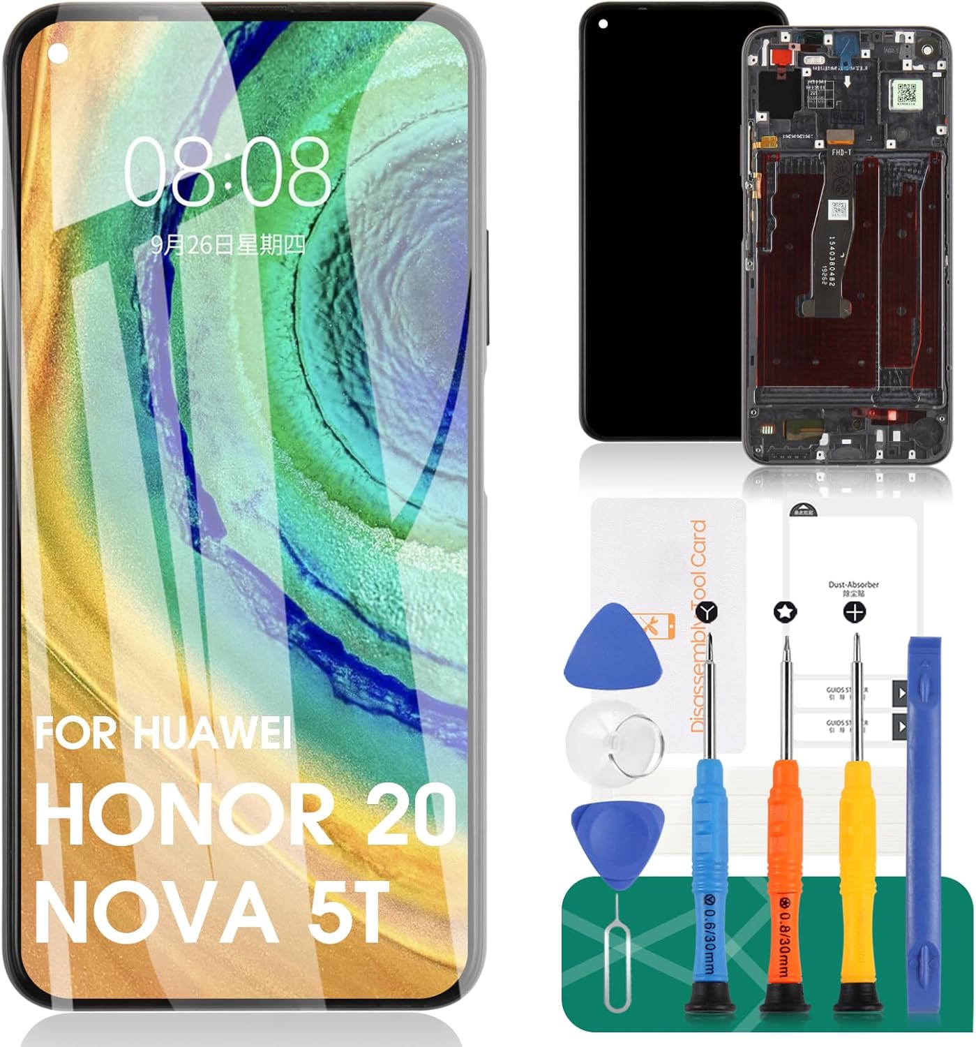 for Huawei Honor 20 / Nova 5T LCD Screen Replacement Dgitizer for Huawei Honor 20 Pro/Honor 20 / Honor 20s 2019 YAL-L21 LCD Display Touch Screen Full Assembly with Frame