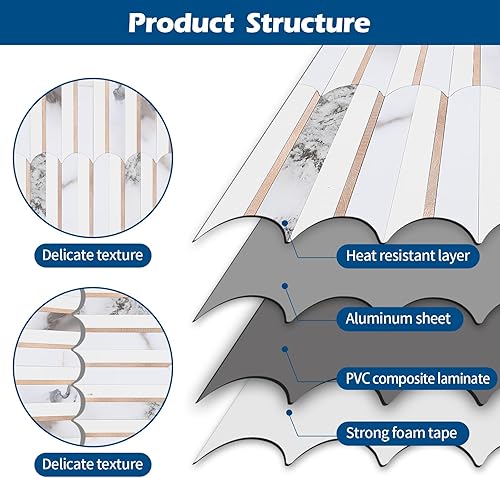 Miniatura 6 de Azulejos de 10 hojas prémium para despegar y pegar, azulejos de pared de PVC dorado mezclado con mármol, azulejos de pared de PVC dorado claro para