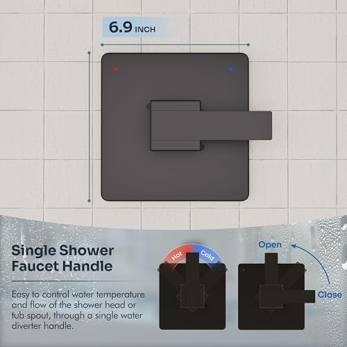 Miniatura 5 de Repuesto para kit de molduras de ducha Delta serie 14, juego de grifo de ducha de metal, cabezal de ducha y mango negro mate de 6 pulgadas