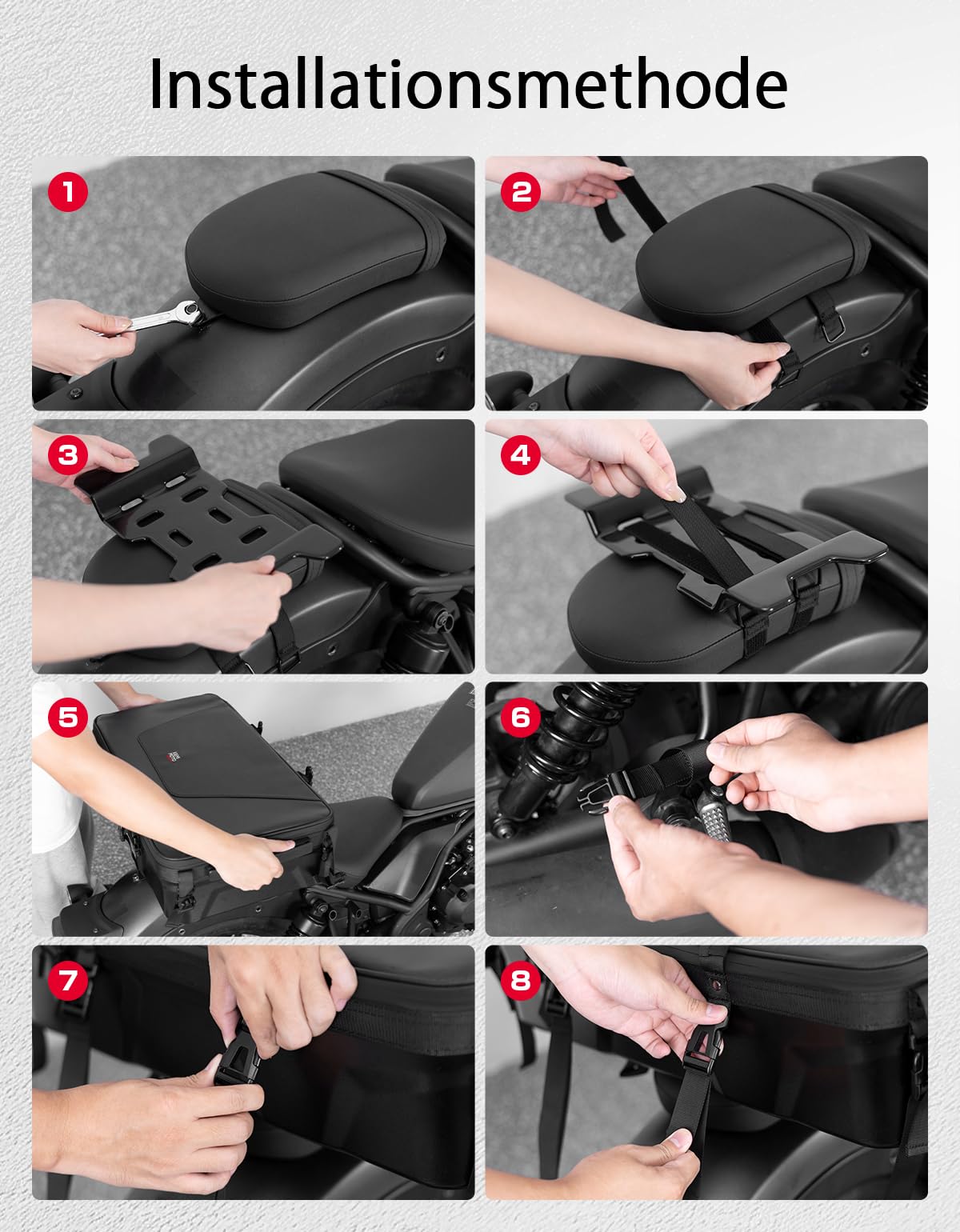 KEMIMOTO Motorrad Tasche 35L, wasserdichte Motorrad Hecktasche, große Kapazität, erweiterbare Satteltasche, Gepäckträgertasche mit Regenhülle, einfache Montage, Schwarz