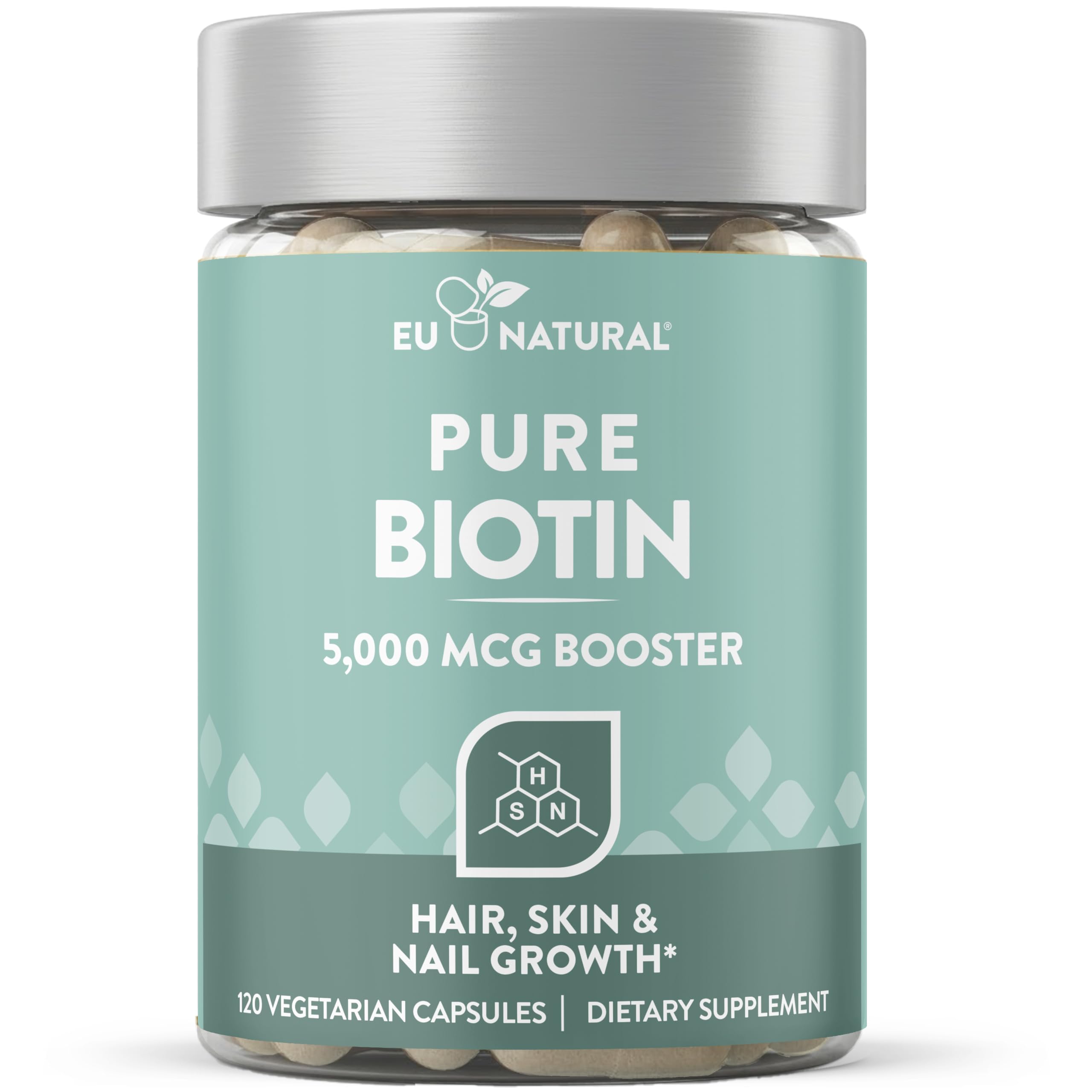 Biotin 5000 mcg Hair Skin Nails Supplement - High-Potency Hair Growth Vitamins for Women & Men - Provide Powerful Support for Healthy Hair, Stronger Nails and Glowing Skin - 120 Vegan Soft Capsules