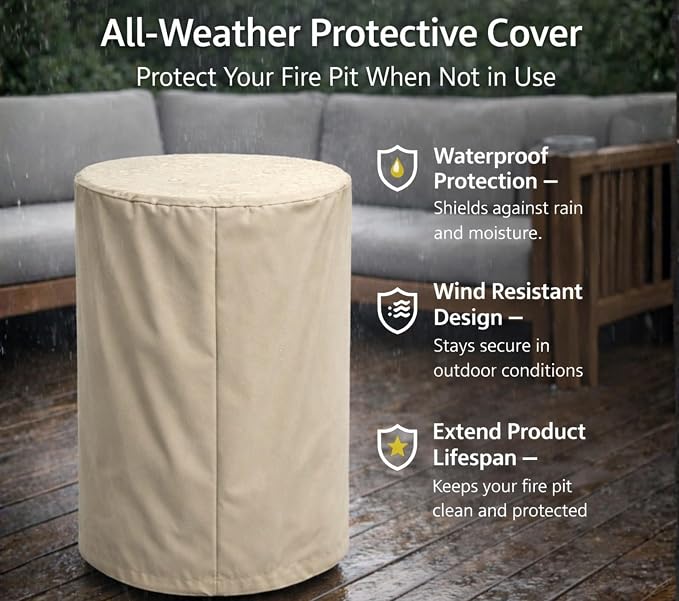 Fogata cilíndrica de 26" con tanque oculto y cubierta impermeable miniatura 7