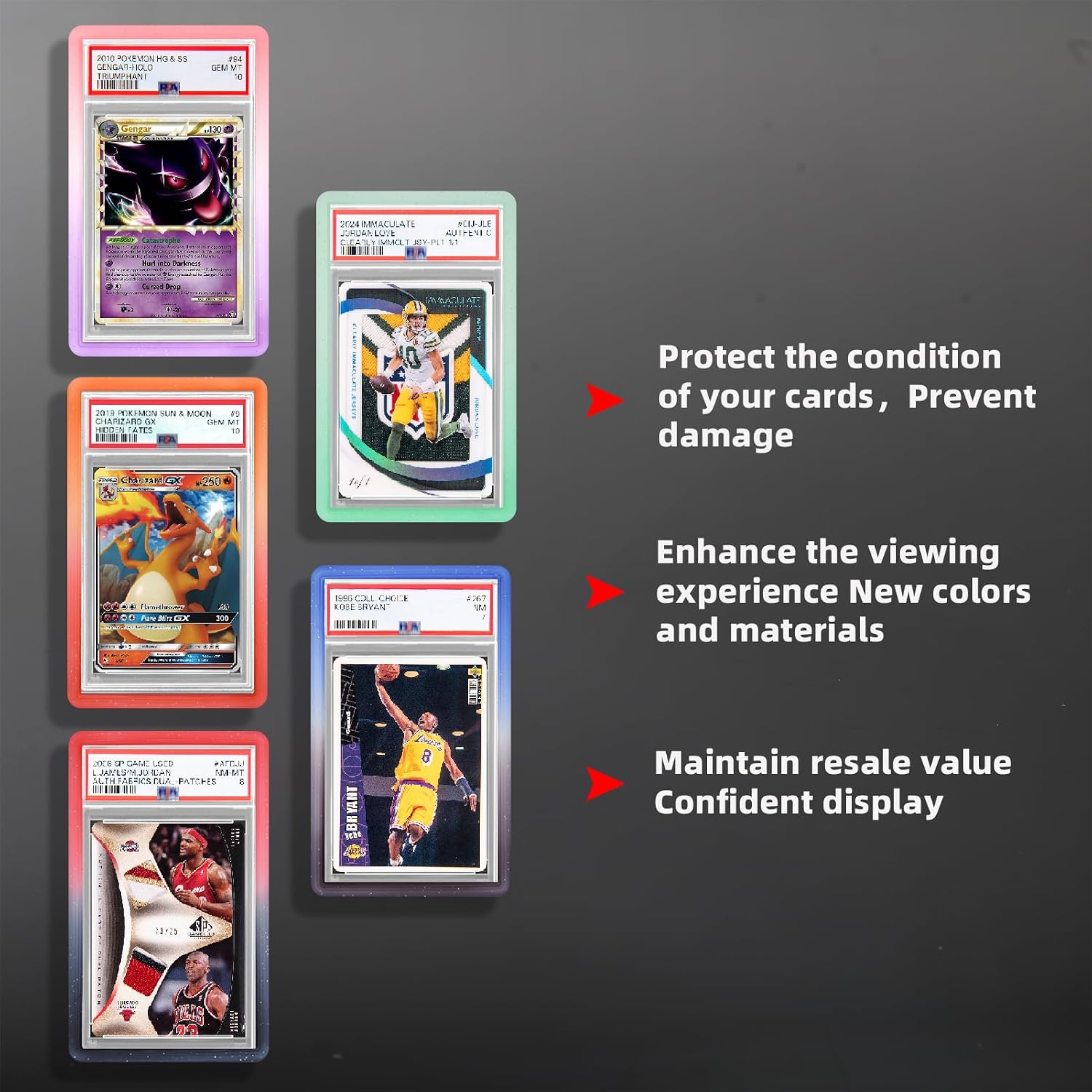 NAKIS Slab Guard for PSA Graded Cards, 5-Pack TPU Slab Protector Graded Guard Bumper Guard for PSA Graded Card Only, Gradient Color Glitter Limited Edition, (5) Multi-Color