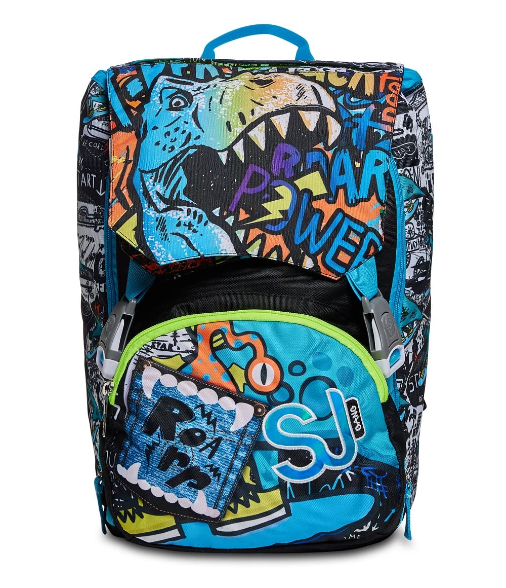 SJ Gang Zaino Scuola Estensibile, Blu, Zaino Doppio Scomparto con FLIP SYSTEM, Zaino Elementari Bambina + Sacca Sport e Tempo libero