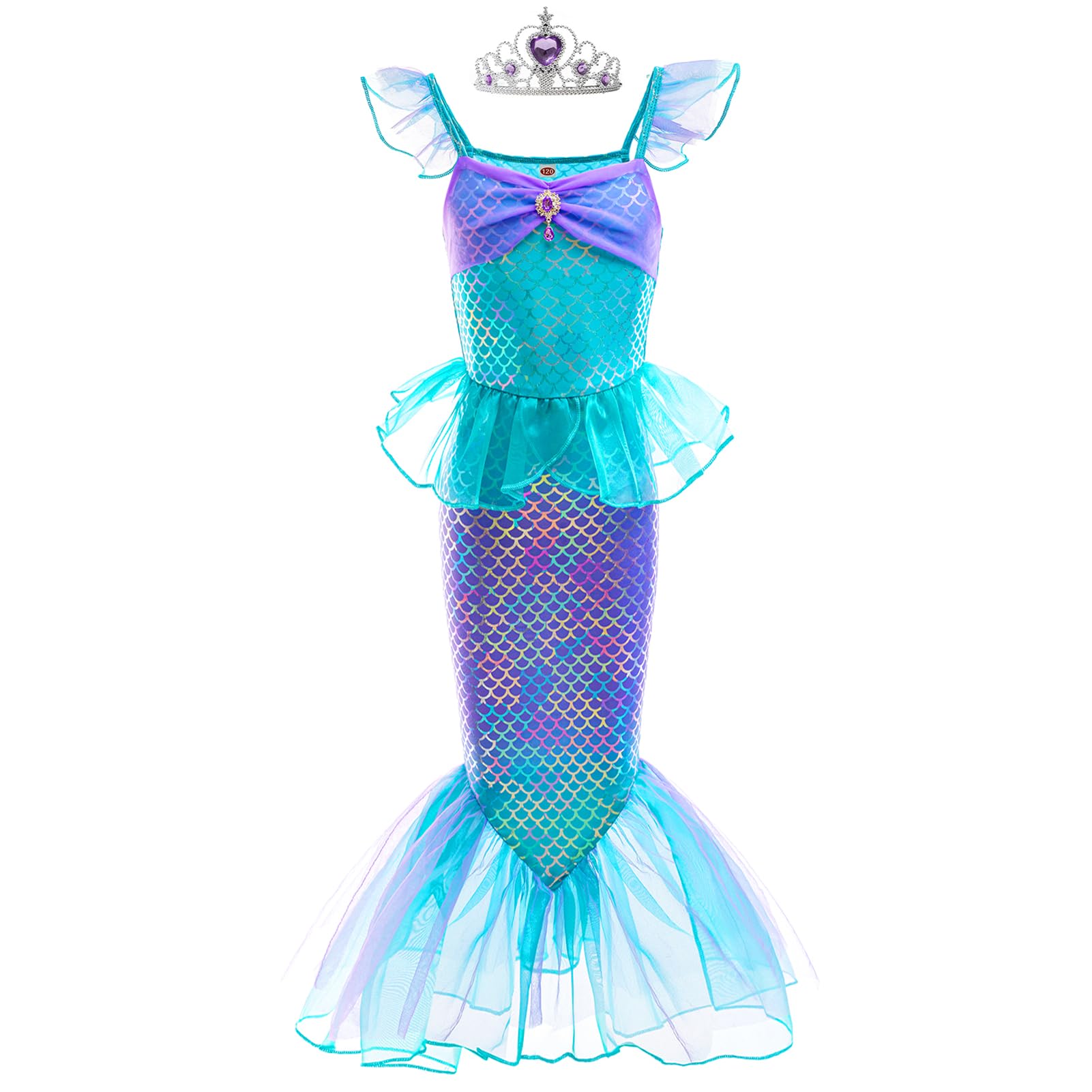 DanvrenMermaid Dress, Mermaid Tail Costume Little Girls Princess Dress up with Crown for Girl 3-8 Gift