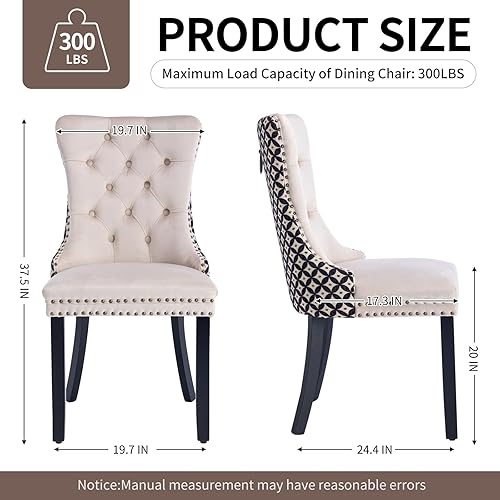 Miniatura 3 de MZDOO Juego de 4 sillas de comedor negras, sillas de comedor tapizadas de tela de lino con respaldo alto, ribete de cabeza de clavo y patas de